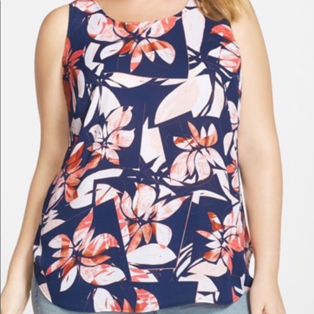 Sejour Floral Print Sleeveless High/Low Blouse
